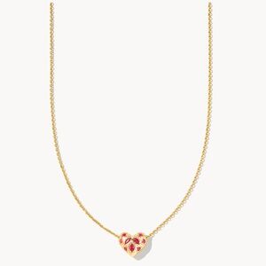 Kendra Scott “Holland” Gold Heart Short Pendant Necklace in Pink Crystal